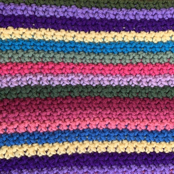Vintage Handmade Crochet Knit Rainbow Afghan Blanket Fringe “Granny Square” - Picture 4 of 9